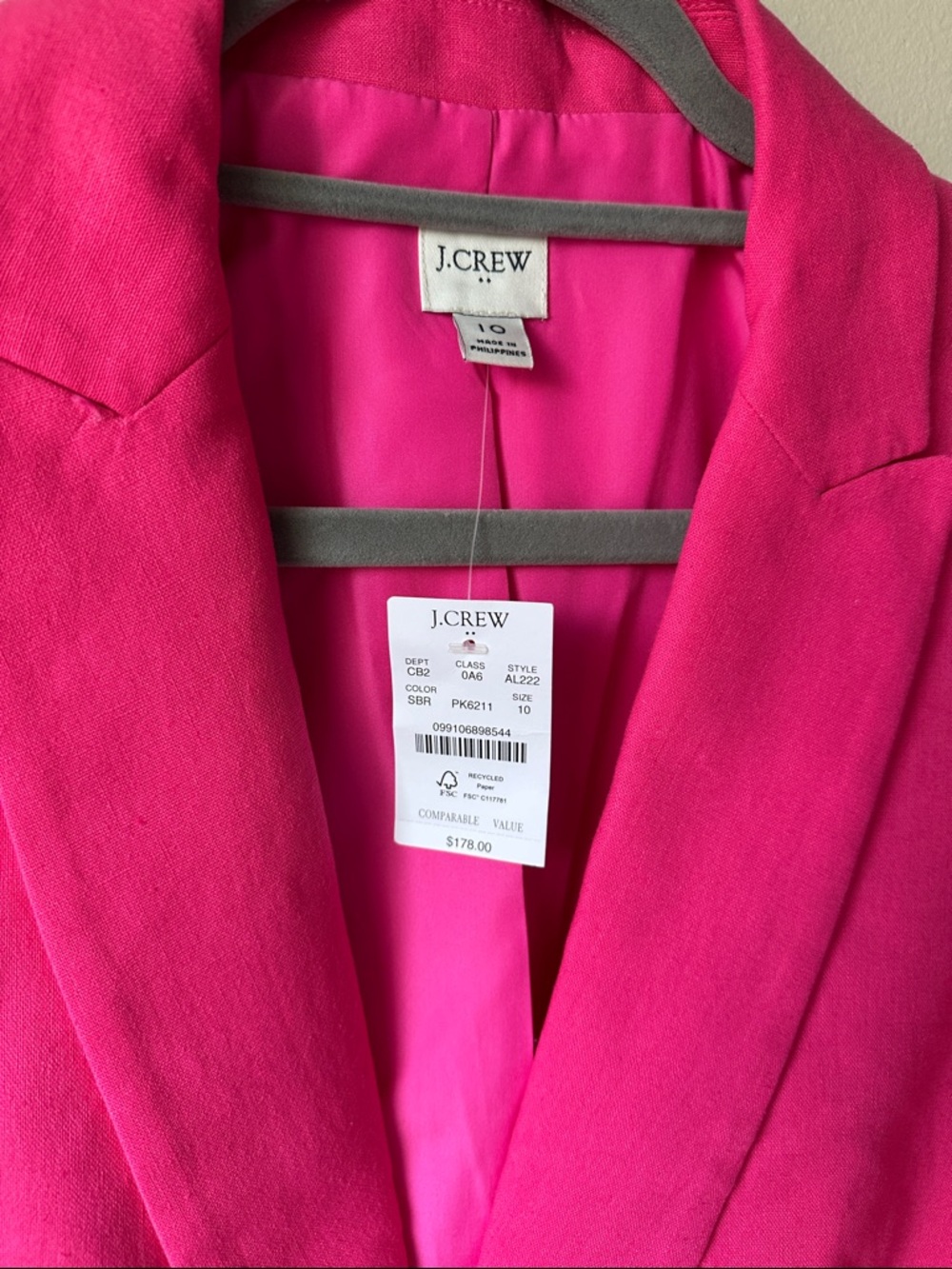 J. Crew Vibrant Pink Single-Button Blazer - SZ 10 - Picture 2 of 9